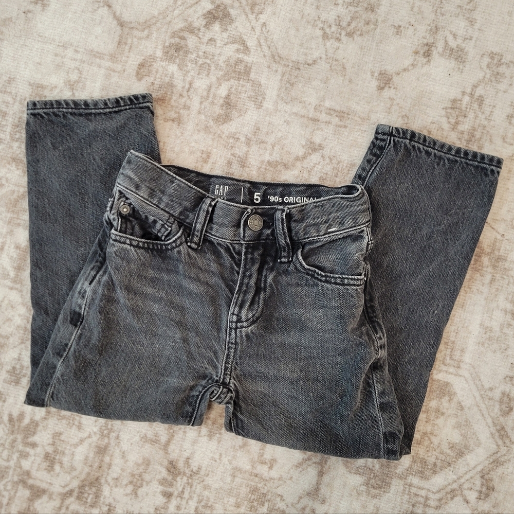 Gap Kids Black Faded Straight Leg Jeans Unisex Size 5 Adjustable Waist - Picture 1 of 4